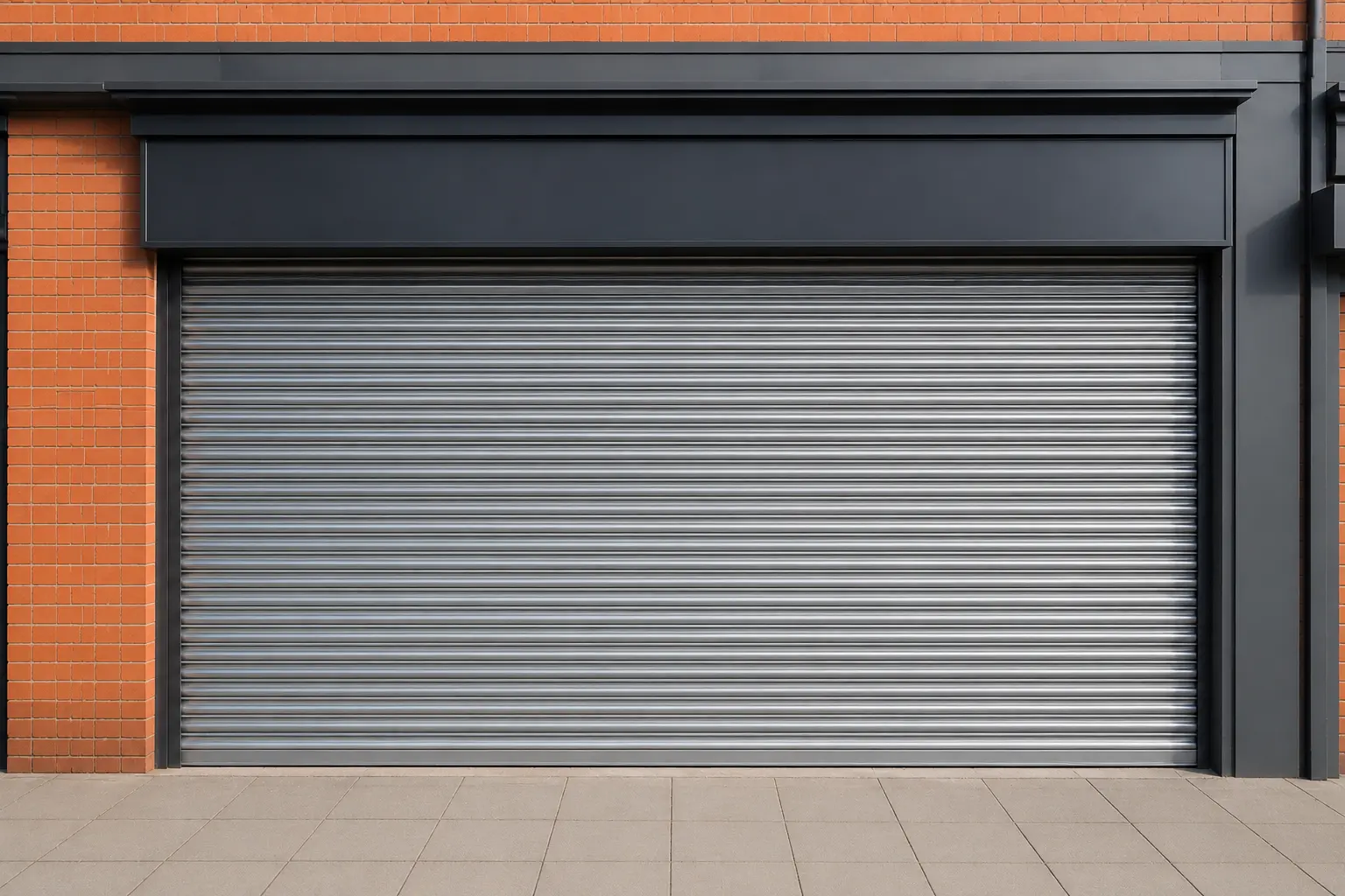 Roller shutter shopfront – industrial garage storefront providing overnight security and day trading