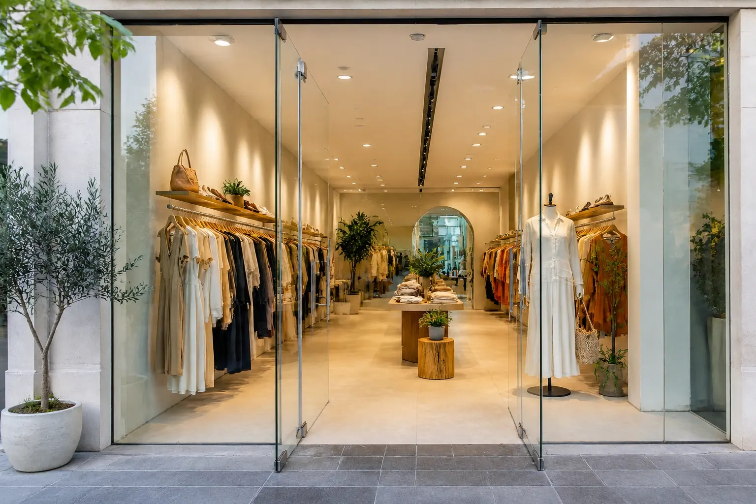 Frameless glass shopfront – minimalist boutique with premium full-transparency look