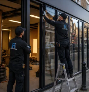 R Shopfitters team installing a shopfront