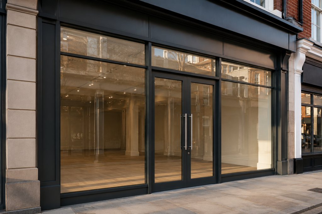 Modern aluminium and glass shopfront in London
